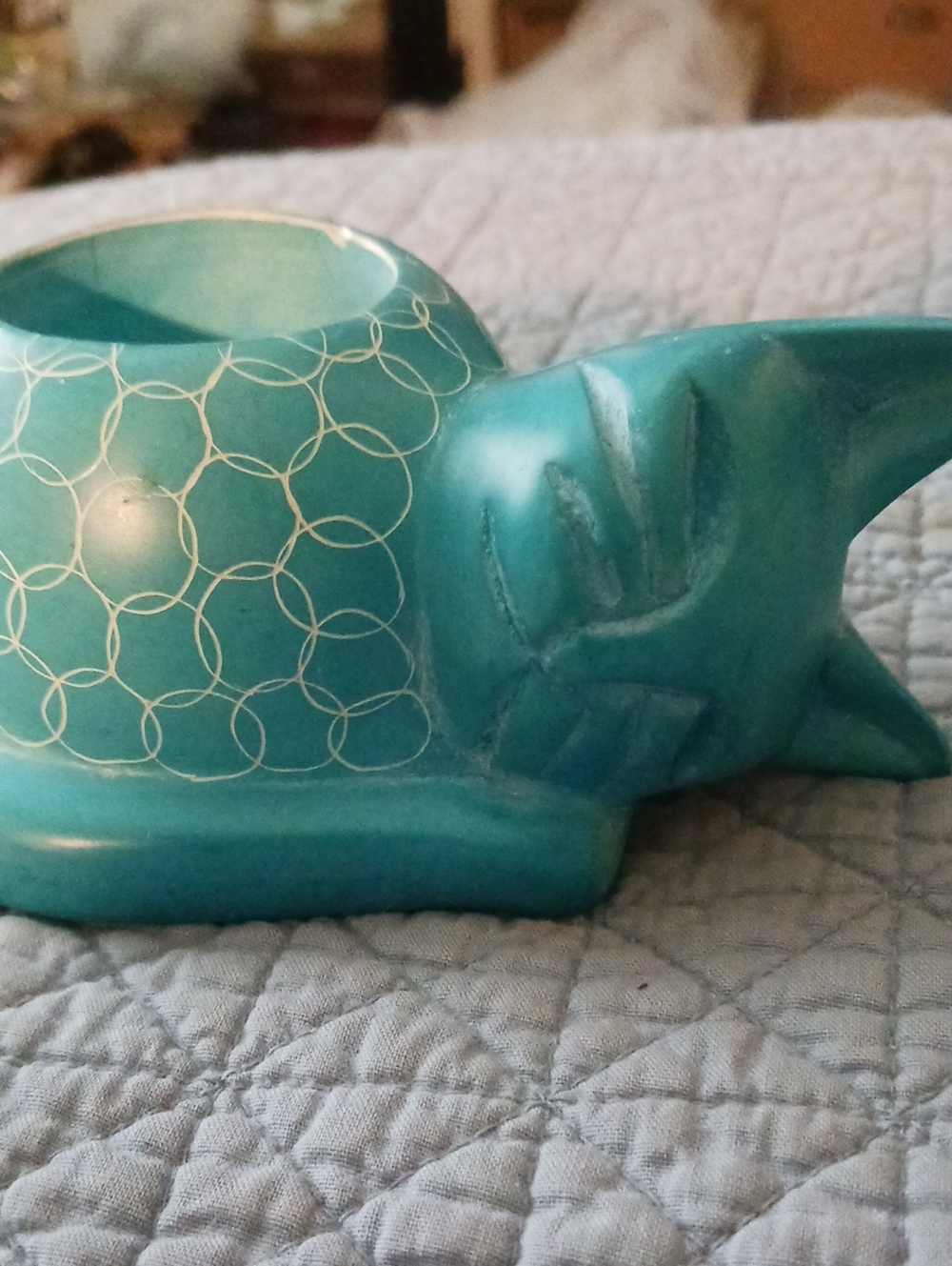 Carved Cat Candle Or Trinket Holder NWOT Soapstone. Made In Kenya